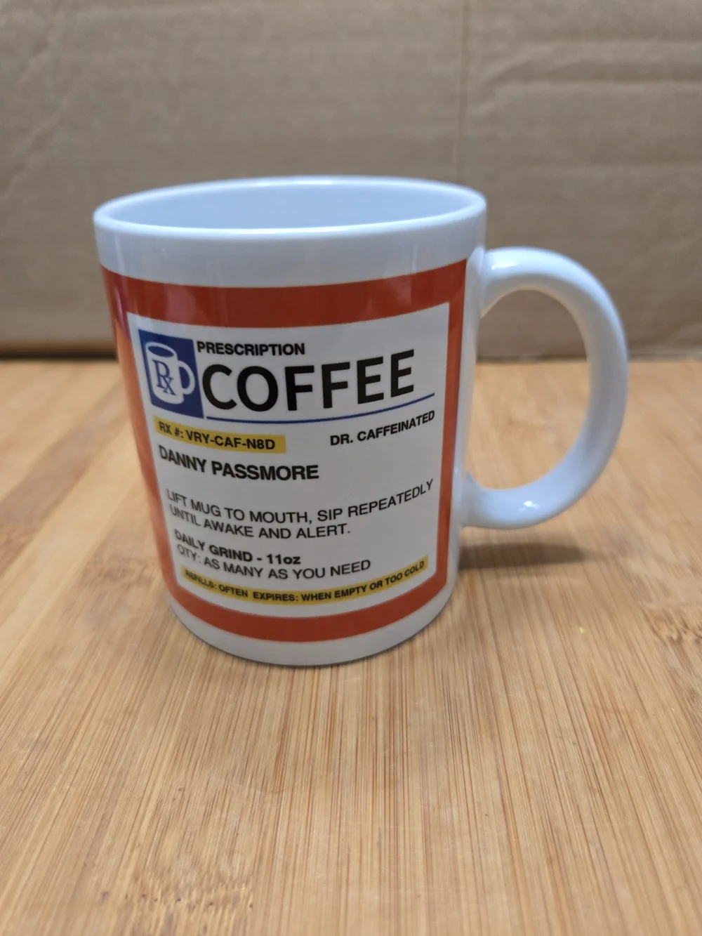 Prescription Coffee Novelty Mug - RX #: VRY-CAF-N8D DR. CAFFEINATED